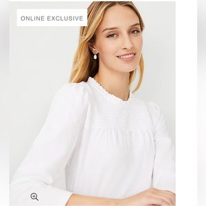 Ann Taylor, XXL, White Smocked Yoke Puff Sleeve Top